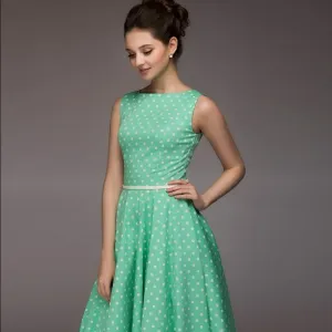 Summer Women Elegant Vintage Polka Dot Sleeveless Midi Dress