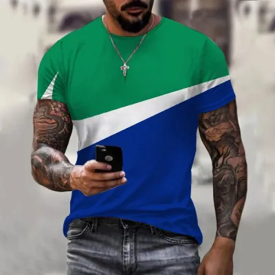 Camiseta casual de manga corta con cuello redondo y estampado 3D de talla grande para hombre