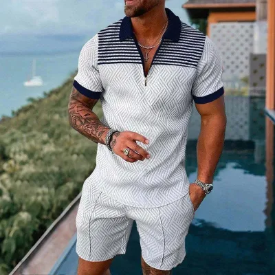 Men Casual Sports 3D Print Plus Size Short Sleeve Lapel Polo Shirt Shorts Set
