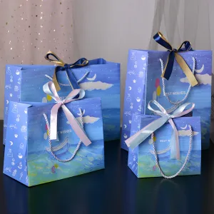 Simple Creative Boat Printing Bow Ribbon Gift Packaging Paper Shopping Bags
