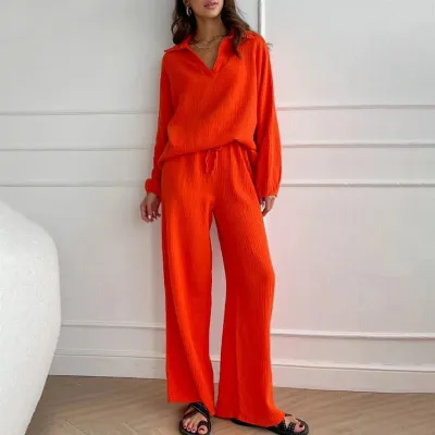 Women Elegant Casual Loose Solid Color Cotton Pants Set