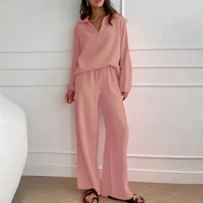 Women Elegant Casual Loose Solid Color Cotton Pants Set