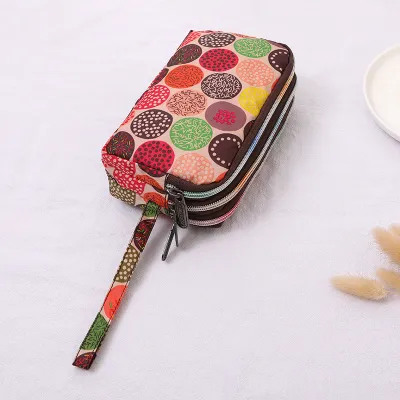 Women Fashion Floral Printed Large-Size Three-Layer Zipper Canvas Purses