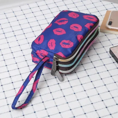 Women Fashion Floral Printed Large-Size Three-Layer Zipper Canvas Purses