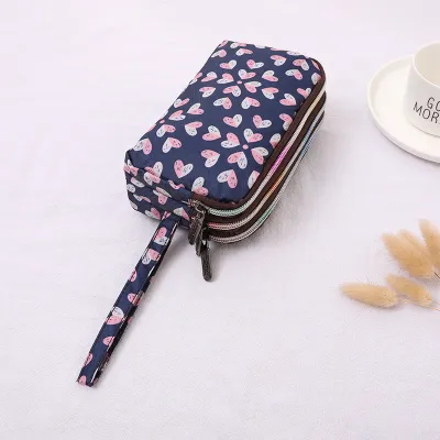 Women Fashion Floral Printed Large-Size Three-Layer Zipper Canvas Purses