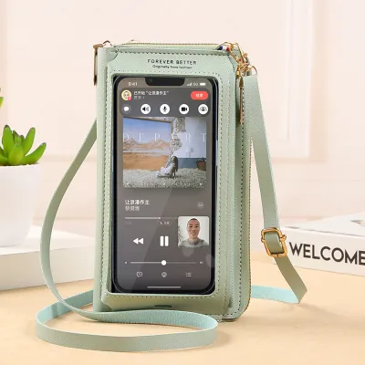 Women Fashion Touch Screen Phone Transparent Mini Purses Leather Zipper Crossbody Bags