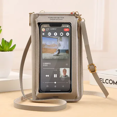 Women Fashion Touch Screen Phone Transparent Mini Purses Leather Zipper Crossbody Bags