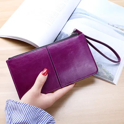 Women Multi-Function Multi-Card Zipper Long PU Leather Solid Color Purses Bags