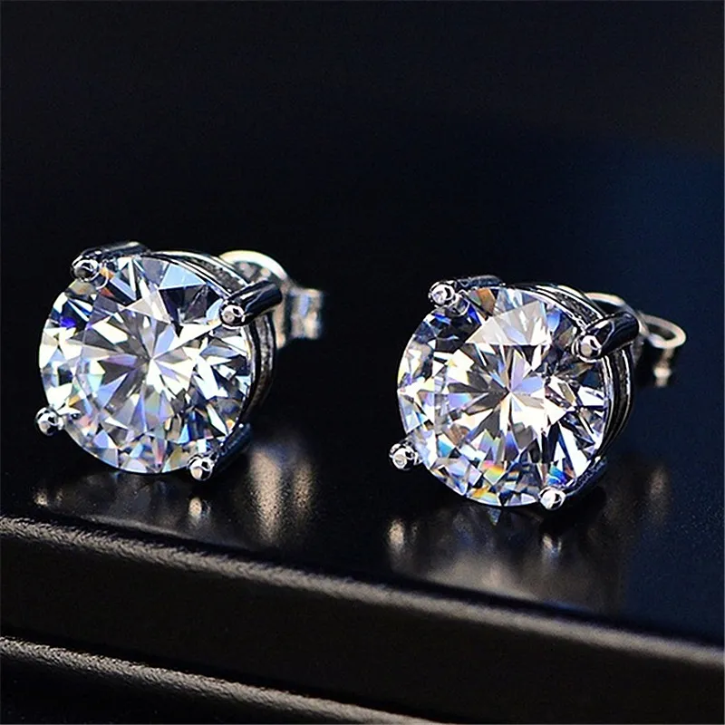 Women Fashion Four-Claw Round Rhinestone Stud Earrings Copper Geometric