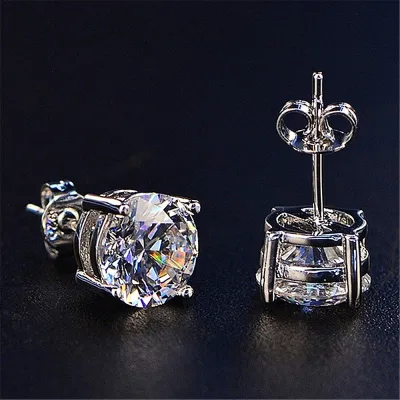 Women Fashion Four-Claw Round Rhinestone Stud Earrings Copper Geometric