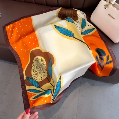 Women Fashion Geometric Flower Print Polyester Square Silk Scarf 70x70cm