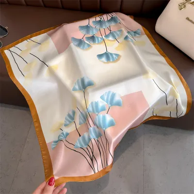 Women Fashion Geometric Flower Print Polyester Square Silk Scarf 70x70cm