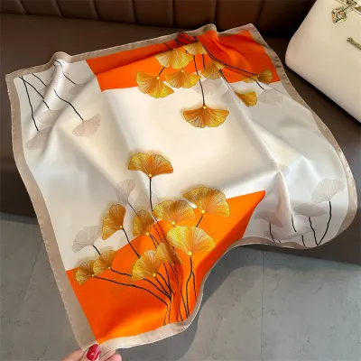 Women Fashion Geometric Flower Print Polyester Square Silk Scarf 70x70cm