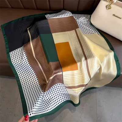 Women Fashion Geometric Flower Print Polyester Square Silk Scarf 70x70cm