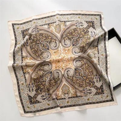 Women Fashion Geometric Flower Print Polyester Square Silk Scarf 70x70cm