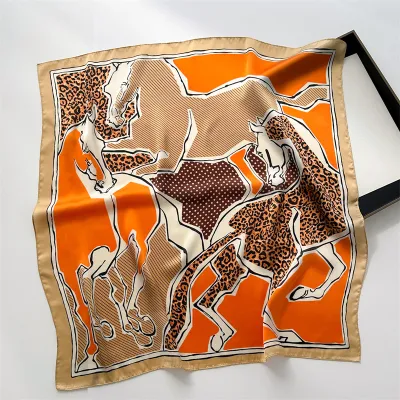 Women Fashion Geometric Flower Print Polyester Square Silk Scarf 70x70cm
