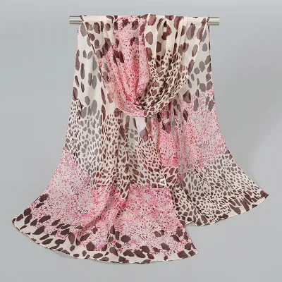 Women Fashion Leopard Print Chiffon Long Scarf Stitching