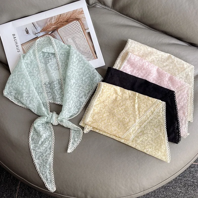 Women Fashion Lace Flower Triangle Scarf