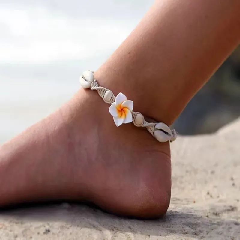 Women's Fashion Bohemian Style Hand Woven Shell Floral Anklet