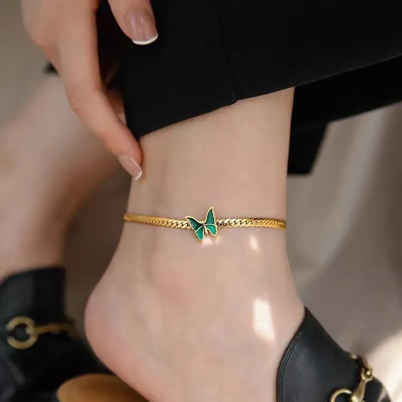 Women Simple Fashion Green Butterfly Anklet