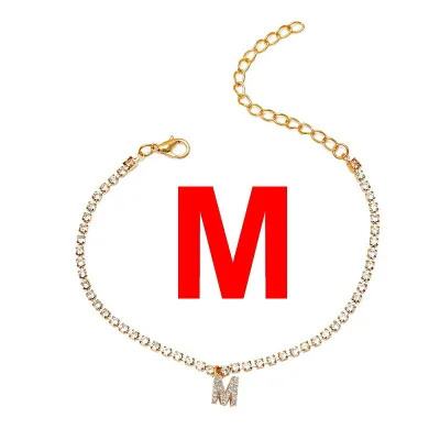 Women Simple Creative 26 English Alphabet Rhinestone Anklets