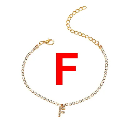 Women Simple Creative 26 English Alphabet Rhinestone Anklets