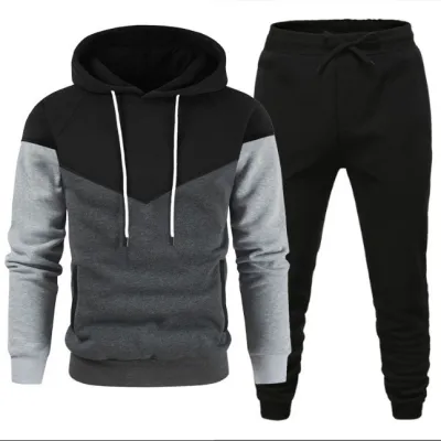 Men Spring Autumn Fashion Casual Color Matching Plus Size Long Sleeve Hoodies Trousers Set