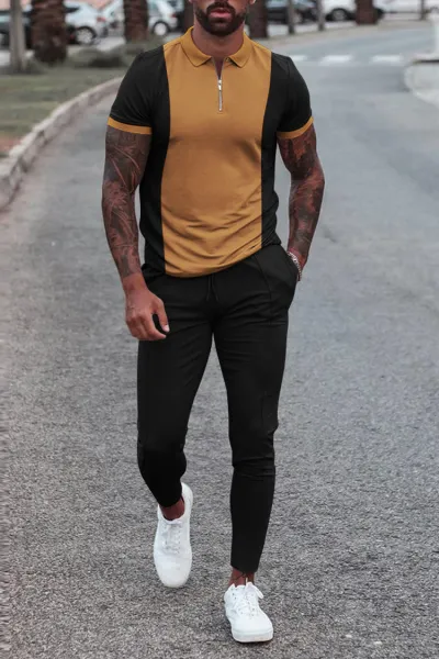 Men Fashion Casual 3D Print Plus Size Short Sleeve Lapel Polo Shirt Trousers Set