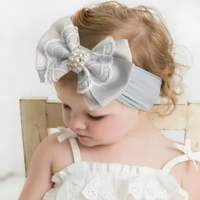 Baby Fashion Lace Pearl Bow Hair Band