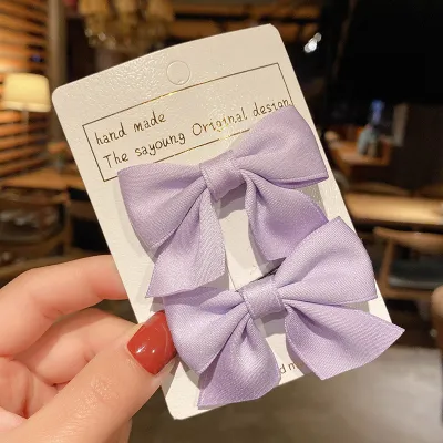 Children Fashion Solid Color Bow Hair Accessories Princess Side Clip