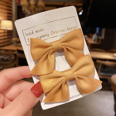 Children Fashion Solid Color Bow Hair Accessories Princess Side Clip