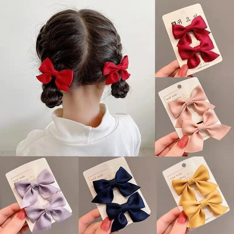 Children Fashion Solid Color Bow Hair Accessories Princess Side Clip