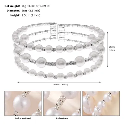 Rhinestone Pearl Stretch Bracelet Women Fashion Wide Opening Cuff Bridal Jewelry