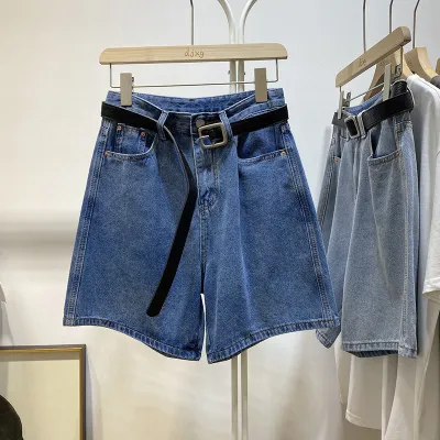 Women's Summer Thin Mid-Length High Waist A-Line Casual Denim Shorts