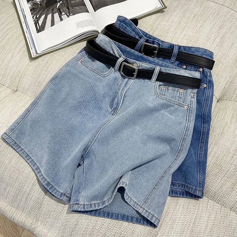 Women's Summer Thin Mid-Length High Waist A-Line Casual Denim Shorts