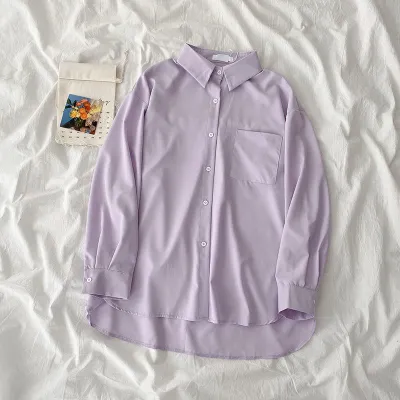 Jelly Color Summer Women Loose Long Sleeve Cardigan Blouse