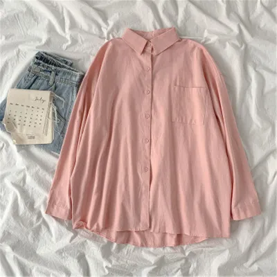 Solid Color Casual Women Loose Fit Long Sleeve Blouse Cardigan