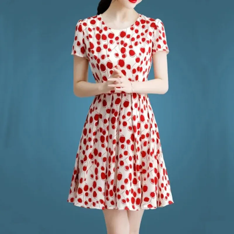 Women Fashion Polo Dot Print Short Sleeve Dress