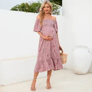Summer Fashion Chiffon Small Tiny Flower Print Short Sleeve Maternity Dress