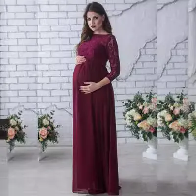 Pregnant Women Fashion Sexy Lace Stitching Chiffon Maxi Dress