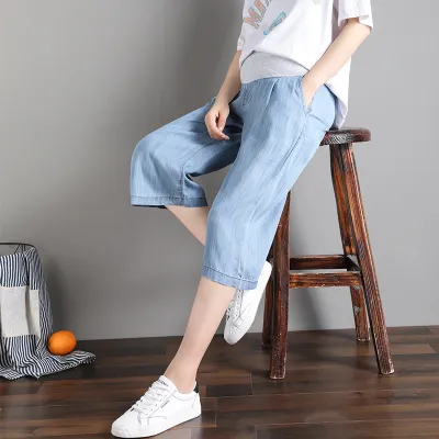 Summer Maternity High Waist Loose Belly-Supporting Cotton Jeans