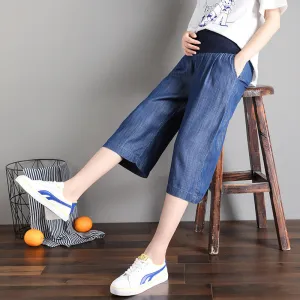 Summer Maternity High Waist Loose Belly-Supporting Cotton Jeans
