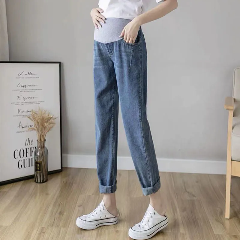 Pregnant Women Casual High Waist Belly-Supporting Cotton Jeans