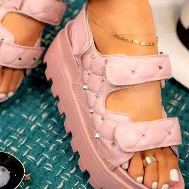 Wholesale Summer Women Casual Plus Size Velcro PU Studded Thick-Soled  Sandals