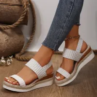 Women Casual Plus Size Peep Toe Fly-Woven Breathable Sandals
