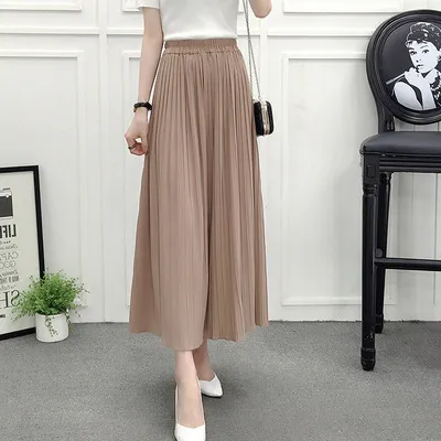 Women's Solid Color Pleated Chiffon Wide Leg Pants Korean Style