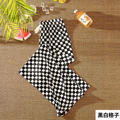 Women Casual Checkerboard Printed Loose Wide-Leg Pants