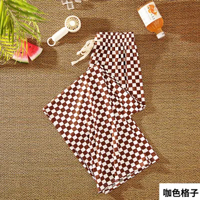 Women Casual Checkerboard Printed Loose Wide-Leg Pants