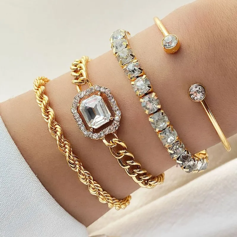 Women's Fashion Simple Chain Rhinestone Bracelet Set