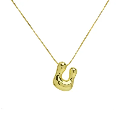 Women Fashion Cute 26 English Alphabet Smooth Pendant Necklace
